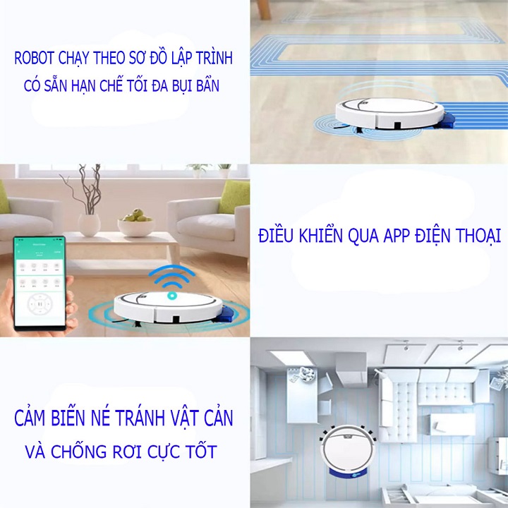 Robot Hút Bụi Lau Sàn RS300 Cảm Biến Chống Rơi, Remote Điều Khiển Từ Xa, Lực Hút 2800Pa Cực Khỏe, Lượng Pin 2000mAh , Có Khay Đựng Nước Riêng