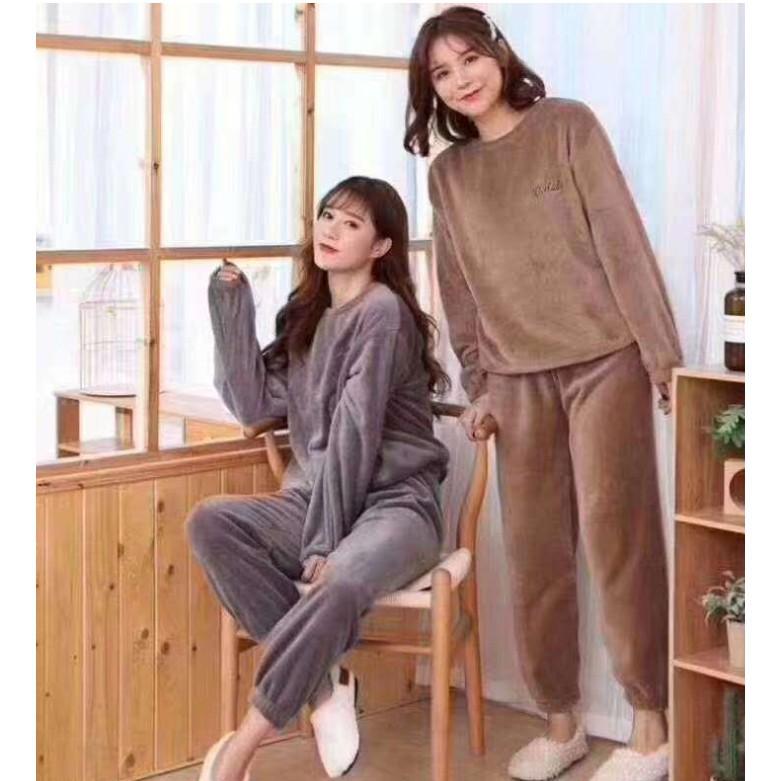 Bộ nỉ lông loại dày ấm áp, bộ nỉ nữ lót lông mềm mại dễ thương