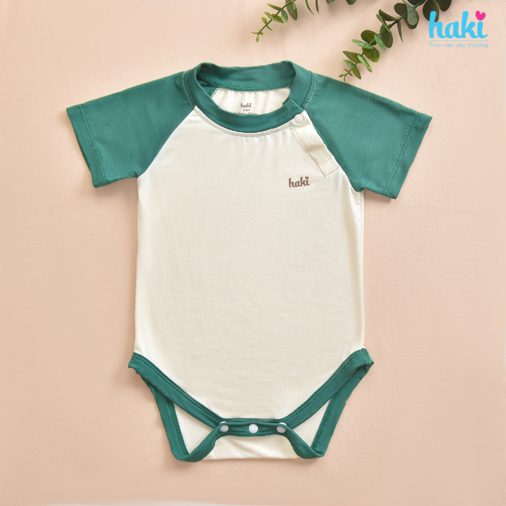 Bộ body chip cộc tay raglan vải tre cao cấp HAKI ; body cho bé trai bé gái, body suit cho bé sơ sinh BB049