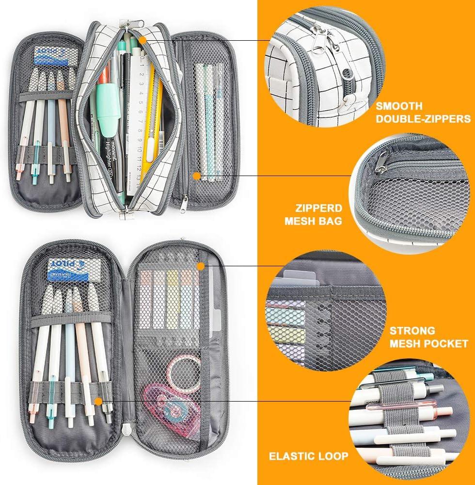 Hộp đựng bút chì công suất lớn Túi đựng bút 3 ngăn Đồ dùng học tập Sắp xếp văn phòng phẩm cho sinh viên văn phòng đại học Cô gái cậu bé Thanh thiếu niên trưởng thành Lưới đen