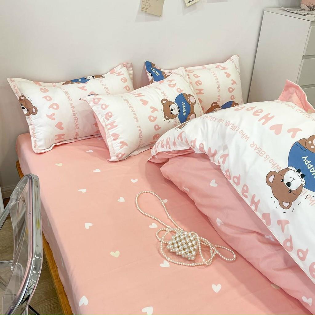 Bộ Chăn Ga Gối Cotton Poly - Gấu Happy