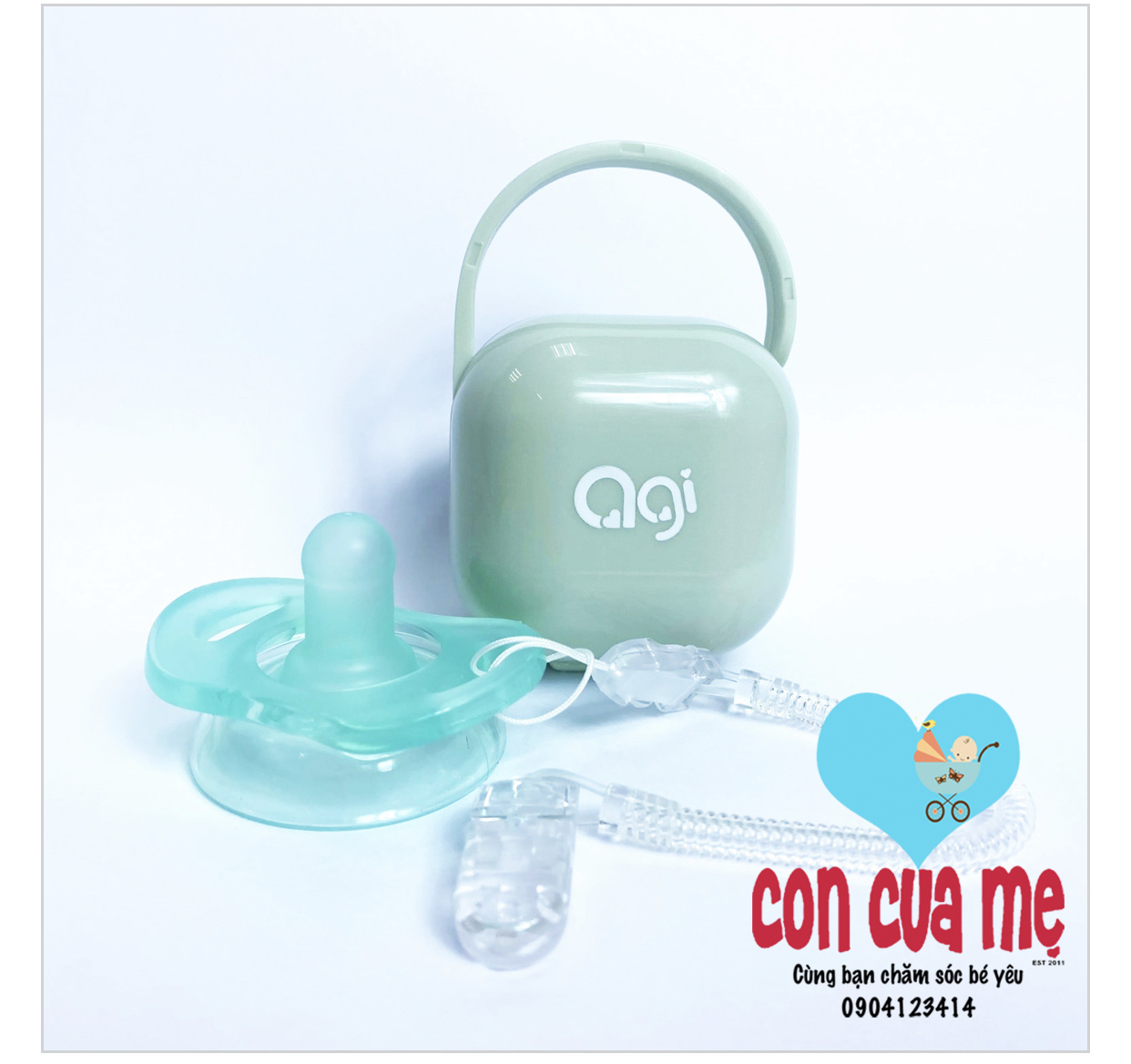 Ti ngậm silicone Agi cho bé 0-6 tháng tặng kèm hộp đựng và dây đeo