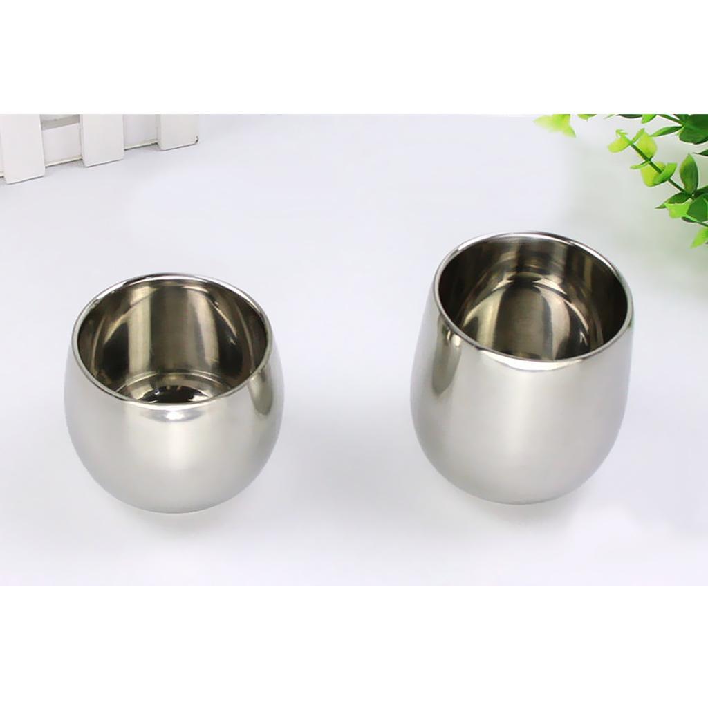 120ml+200ml Stainless Steel Double Wall Coffee Cup Beer Mug Curved Silver