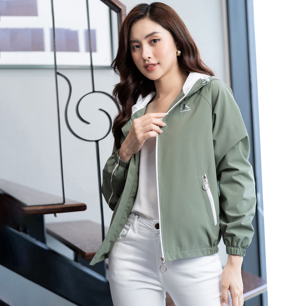 Áo Khoác Gió 2 Lớp Phối Mũ 2 Túi UK FASHION Dành Cho Nữ Chống Thấm Nước, Chống Gió, Chất Vải Mềm Mịn NKAK2208002