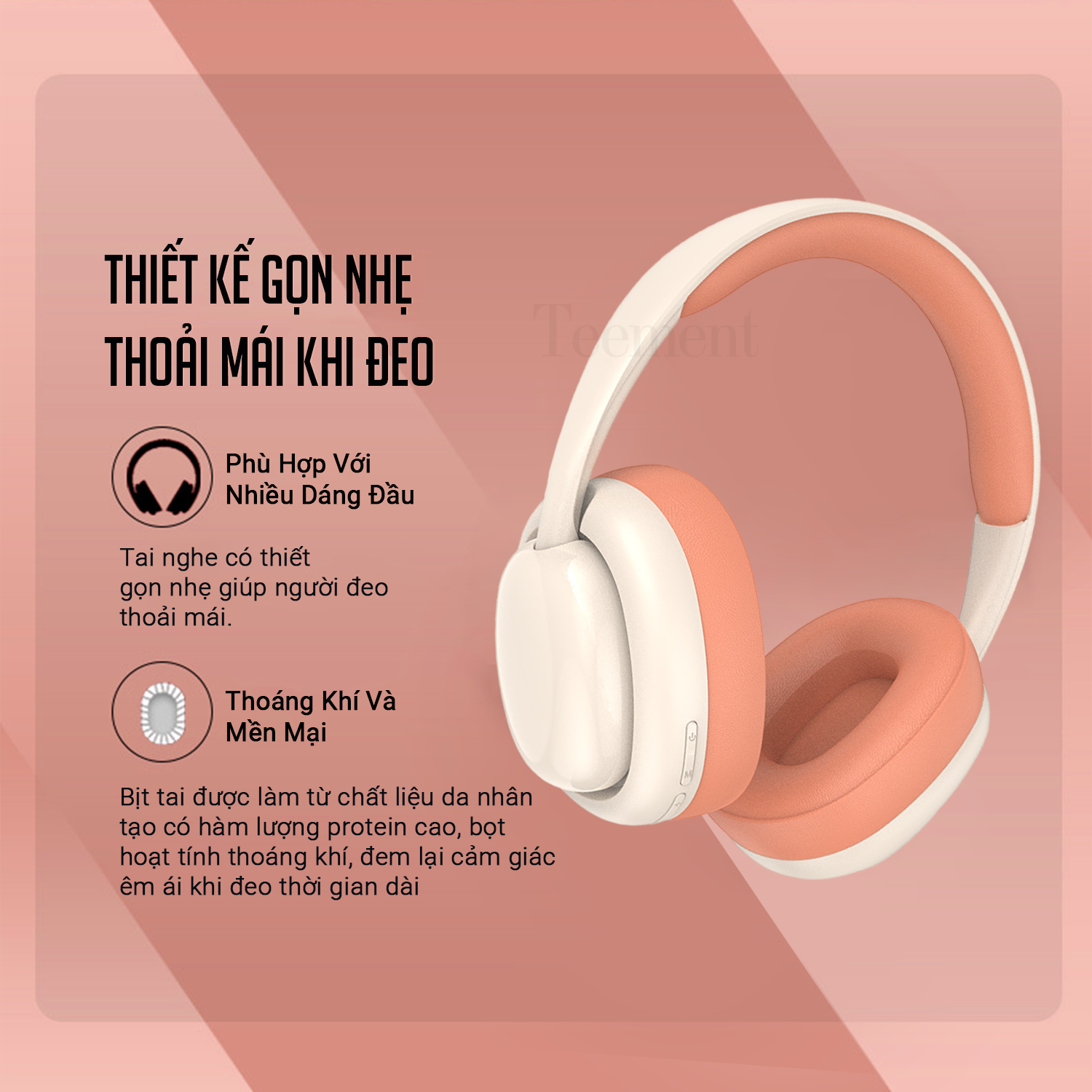 Tai Nghe Bluetooth Chụp Tai , Headphone Không Dây Bluetooth Có Mic Đàm Thoại Tiện Lợi, Pin Cực Khỏe Bluetooth 5.1 Cao Cấp - Hàng Chính Hãng Teement