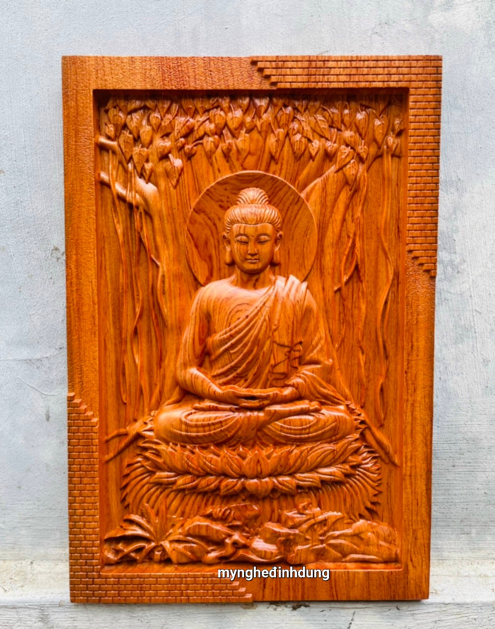 Tranh điêu khắc phật thích ca mẫu ni gỗ hương đá kt 46×67×4cm