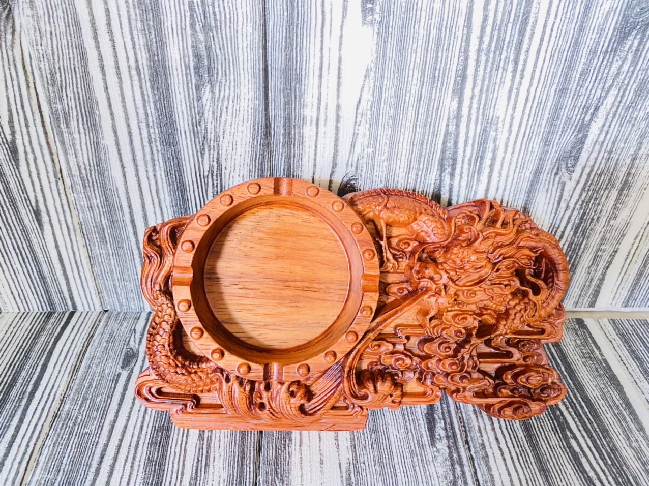 Gạt Tàn Gỗ Hương Khắc Rồng