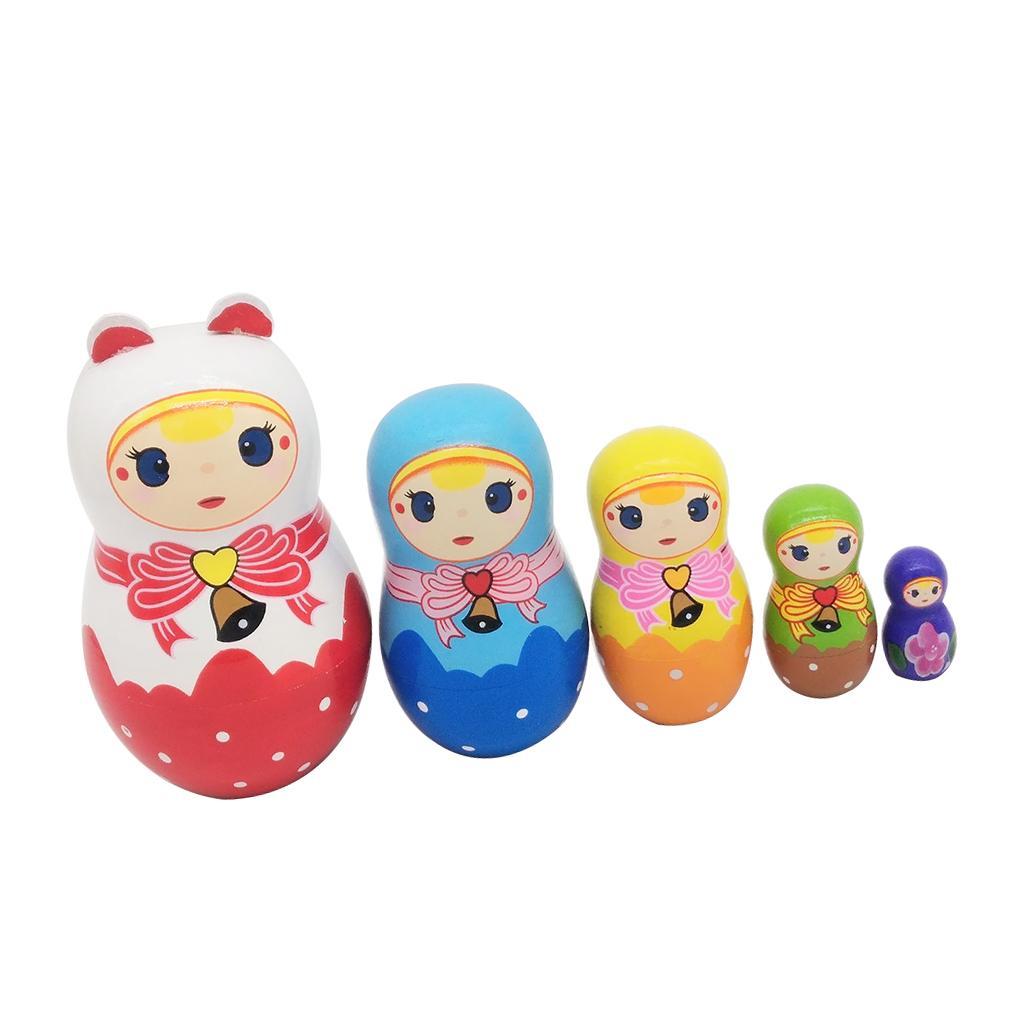 5Pcs Beautiful Handmade Wooden Russian Nesting Dolls, Girl Matryoshka Dolls Stacking Dolls Set