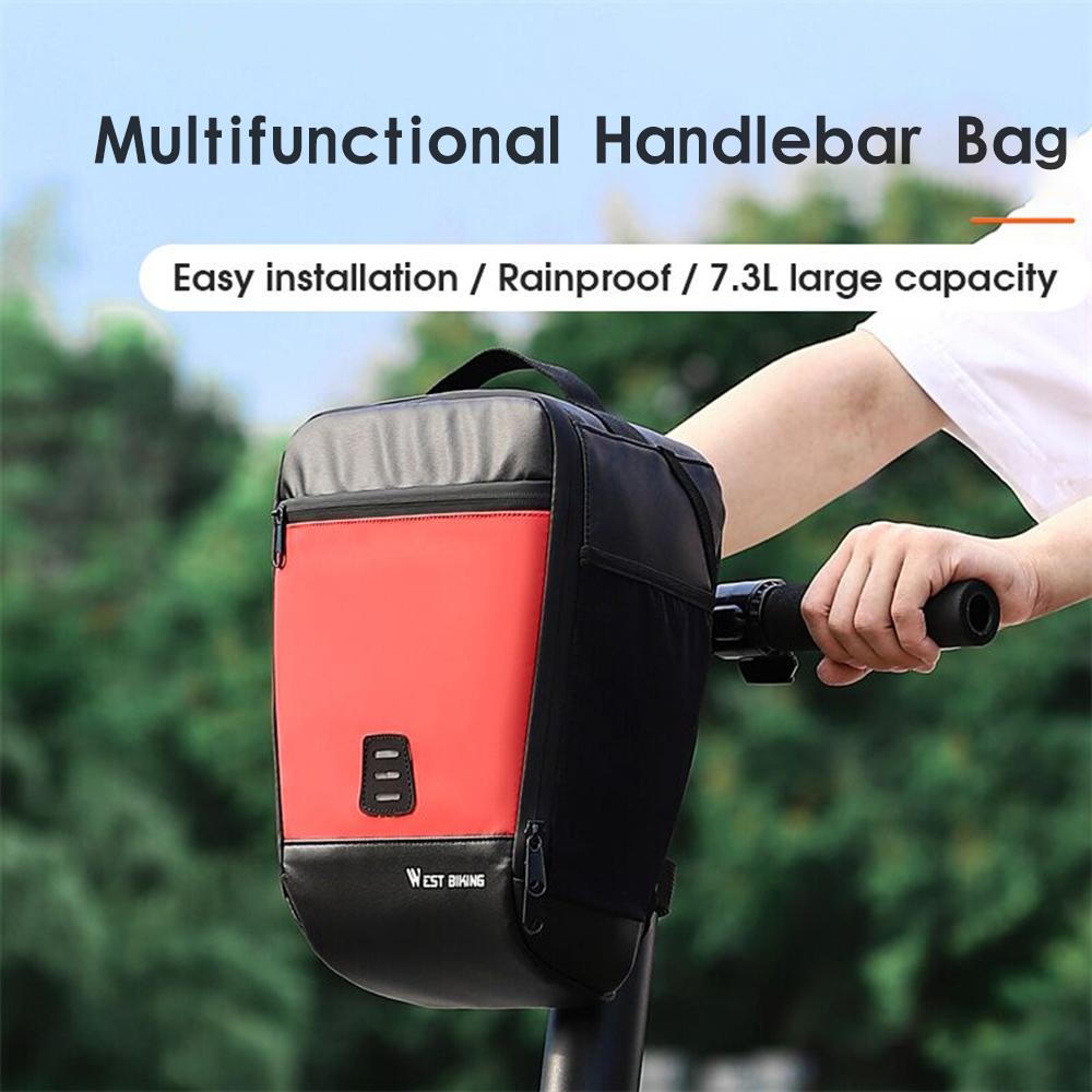WEST BIKING 7.3L Bike Handlebar Bag Waterproof Bicycle Front Bag Cycling Basket Bag Scooter Handlebar Bag with Water Bottle Holder
