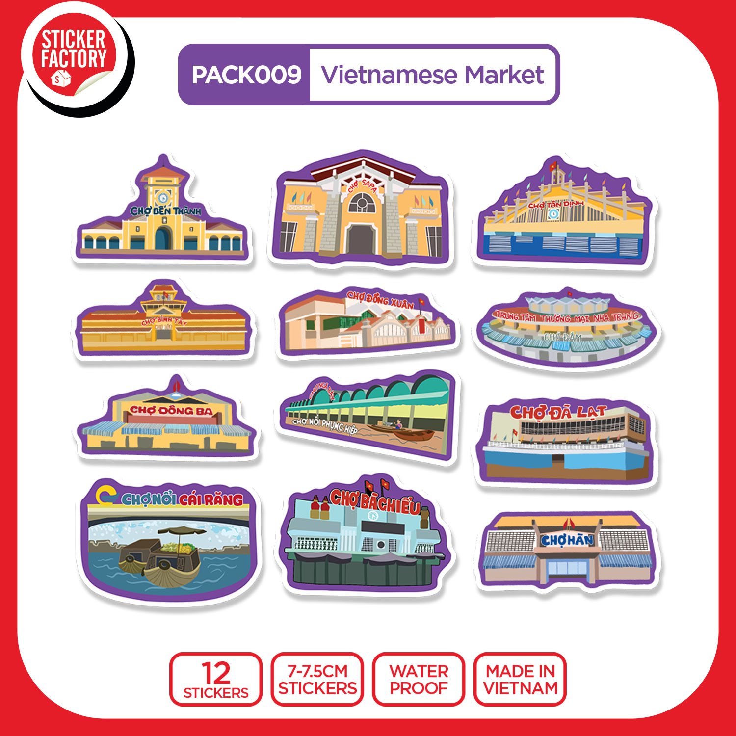 PACK009 Vietnamese Market - Set 12 hình dán Die Cut Sticker Pack made in Viet Nam Sticker Factory