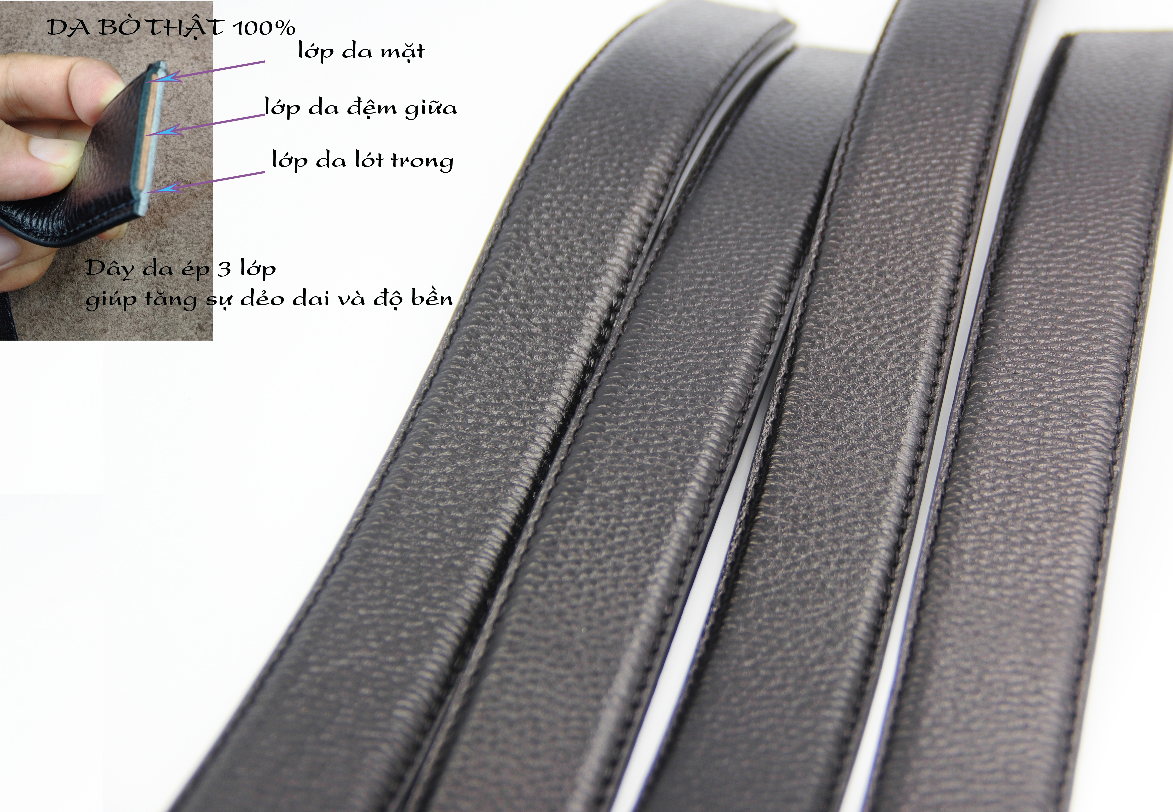 Dây thắt lưng da nam,Dây nịt nam da bò tự nhiên đầu kim phong cách trẻ trung BA00190