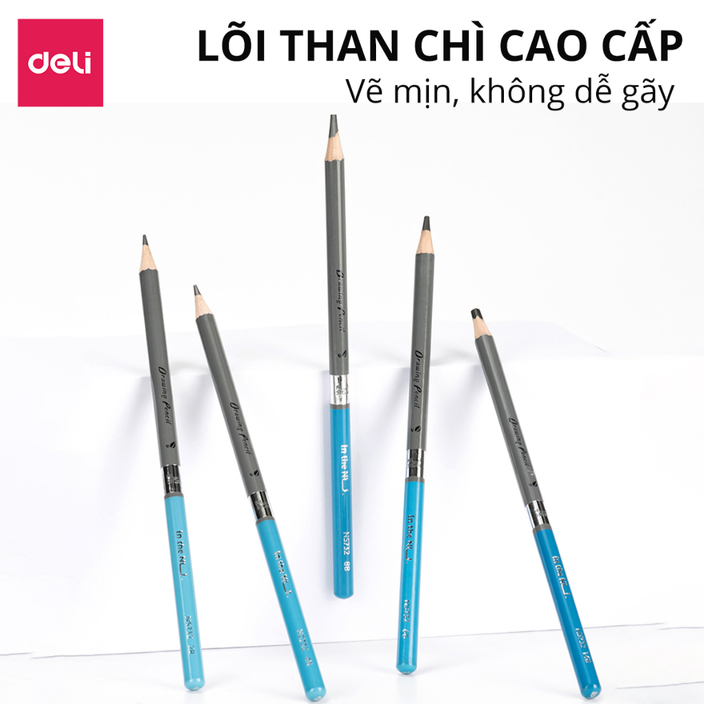 Combo 16 Bút Chì Phác Thảo Chuyên Nghiệp Deli dòng cao cấp NUsign - HB 2H 2B 4B 6B 8B 10B 12B 14B - Lõi Than Chì, Vẽ Mịn, Không Dễ Gãy - Vẽ Tranh, Họa Chân Dung