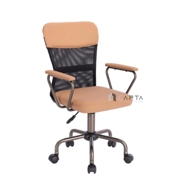 Ghế làm việc nệm giả da CE1033-P Nội thất Capta Ghế văn phòng lưng trung nhập khẩu chức năng xoay nâng hạ độ cao gật gù tay ghế và chân thép sơn tĩnh điện màu xám-nâu office chair hcm
