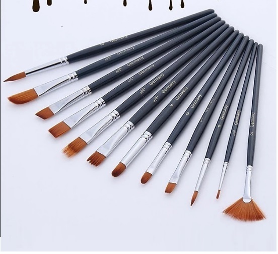 Bộ 12 Cọ Vẽ Tranh Sơn Dầu, Màu Nước, Hóa Trang Chuyên Nghiệp