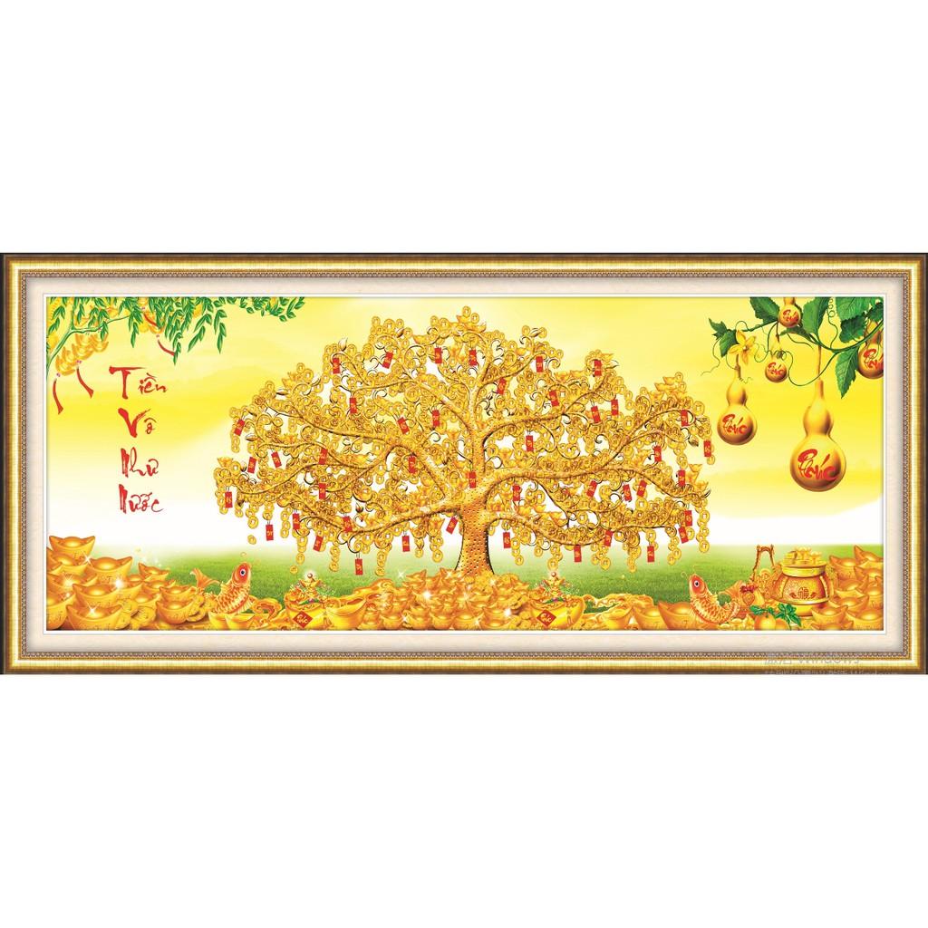 Tranh thêu CÂY TIỀN VÀNG -TIỀN VÔ NHƯ NƯỚC 53530 (122x55cm)