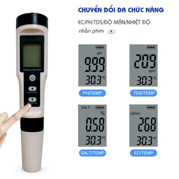 Bút Đo 5 Chức Năng (pH/Độ Mặn/EC/TDS/Nhiệt Độ) EZ-9909