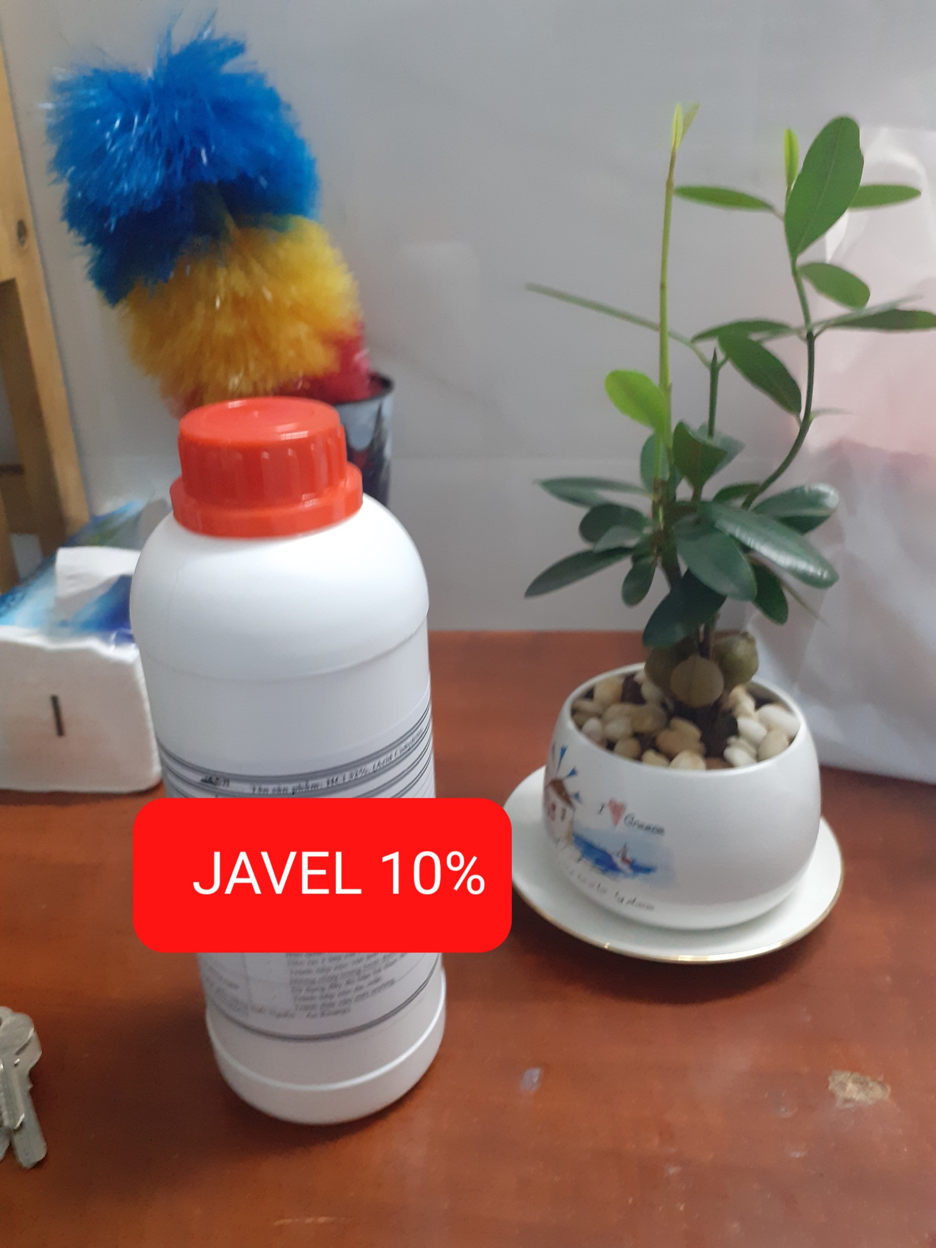 Chai 1 lít javel 10% tẩy trắng quần áo, khử khuẩn, lau sàn.