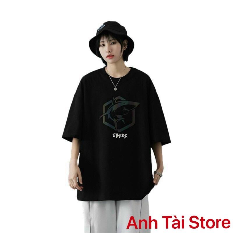 Áo thun tay lỡ phản quang phông Unisex nam nữ chất Premium Cotton oversize đến 75kg form rộng co dãn 4 chiều SHARK AX11