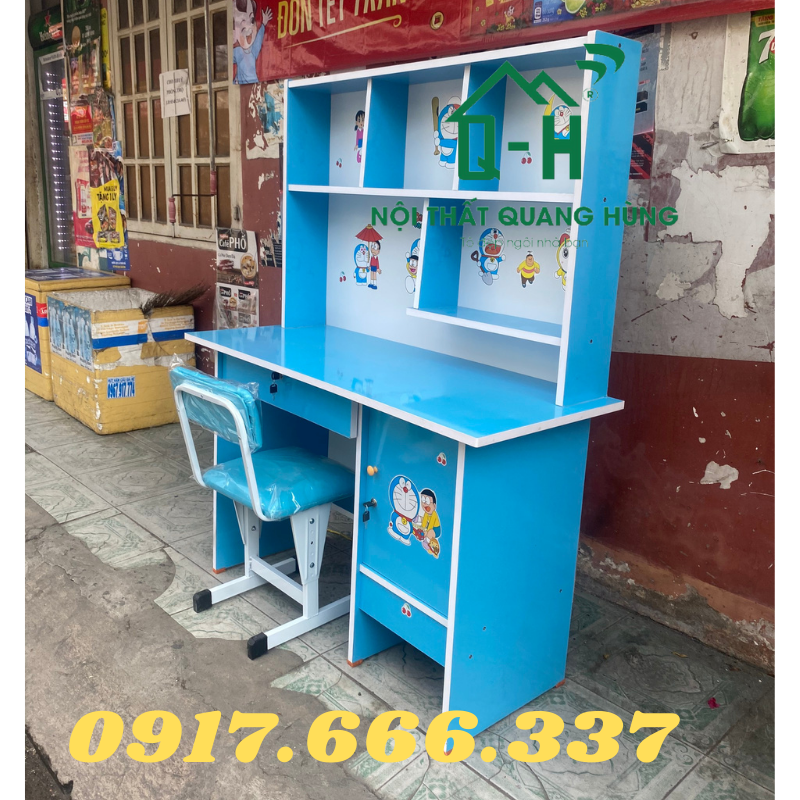 Bộ bàn ghế học sinh cho bé học tại nhà 1m2x1m45x45cm màu xanh dương