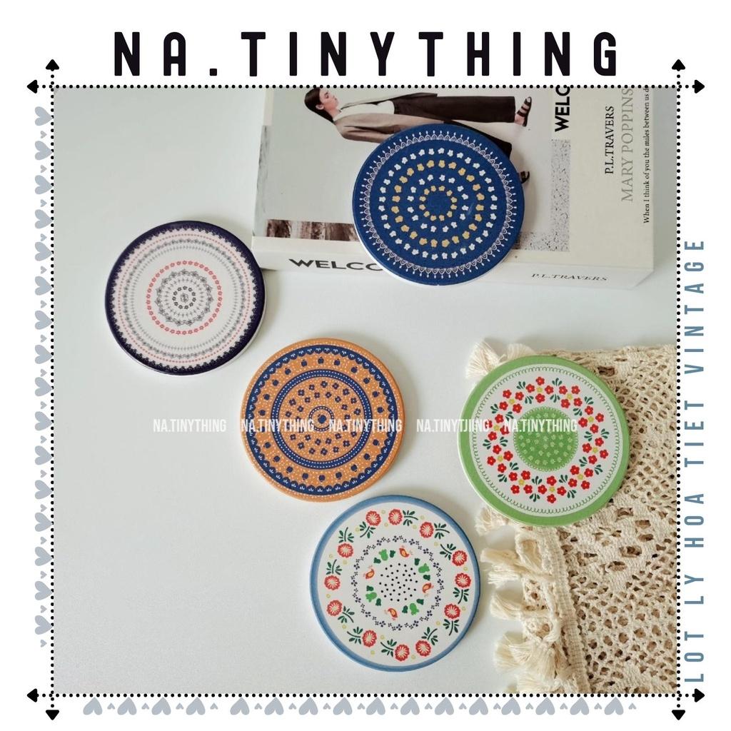 Miếng lót ly, đế lót cốc làm bằng đá thấm hút nước hoạ tiết Boho Vintage phong cách Hàn Quốc NA0061
