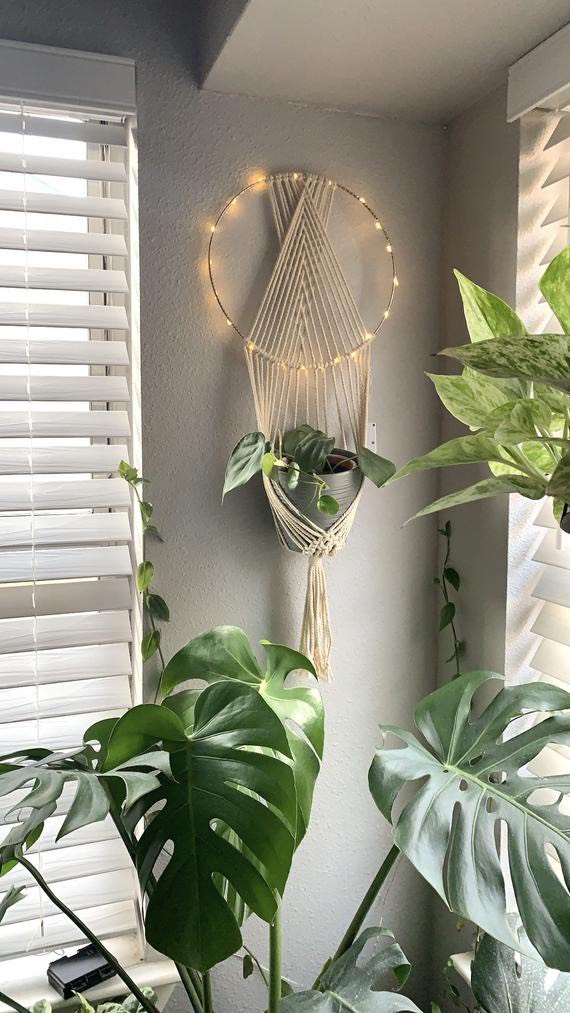 Vòng Inox Tết Dây Macrame Treo Hoa , Cây Cảnh Trang Trí Treo Tường Trang Trí Nhà Cửa. Không bao gồn đèn nháy trang trí. GHINOX01