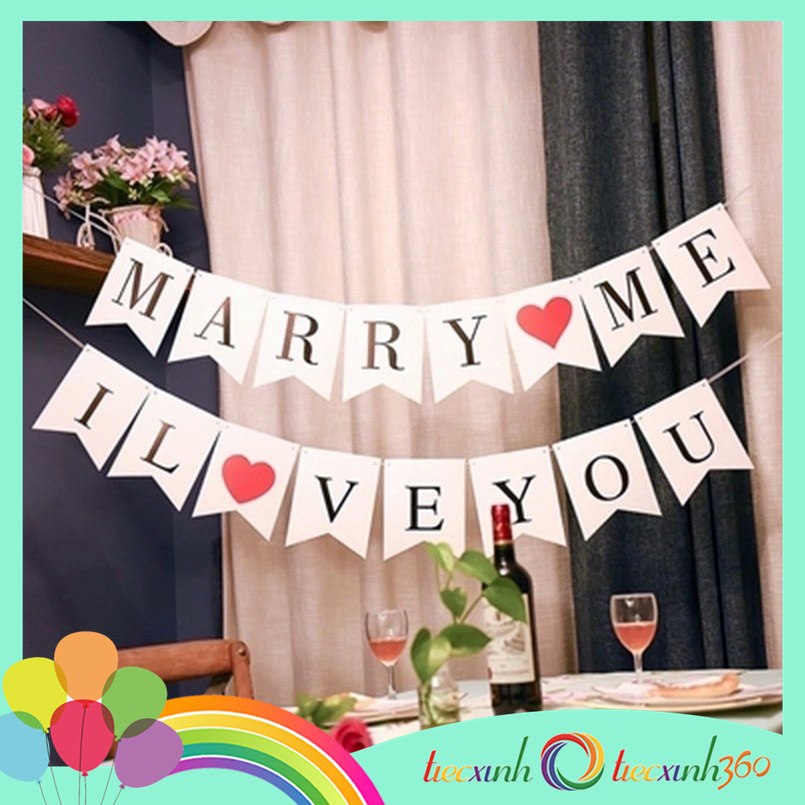 Dây chữ banner giấy I love you - Marry me