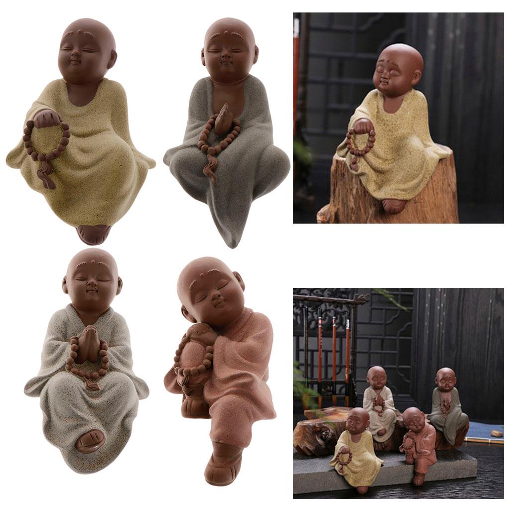 Ceramic Small Buddha Statue kung fu Monk Figurine Tea pet Ornament Style1