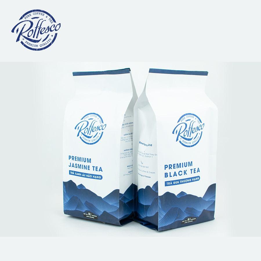 Combo 2 Trà Xanh Lài Và Trà Đen ROFFESCO PREMIUM JASMINE & BLACK TEA 100% Lá Trà Tươi Túi 500g