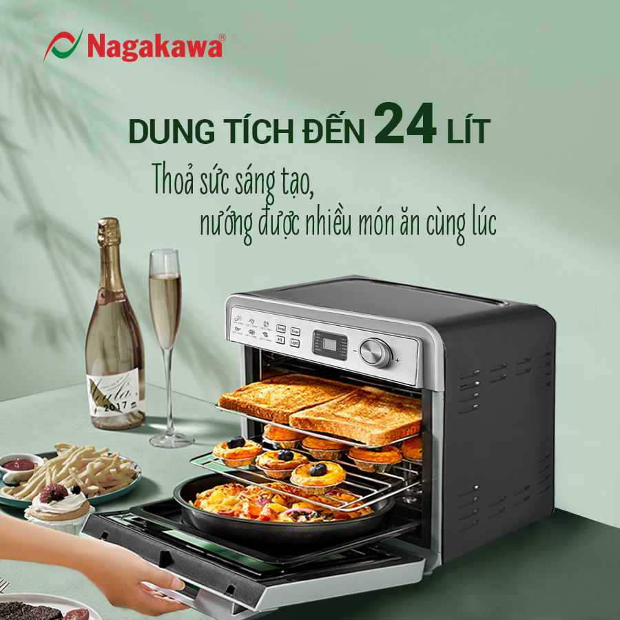 Nồi chiên không dầu cảm ứng Nagakawa NAG3309 (24L) - 12 Chương trình nấu - Công nghệ Rapid Air - Hàng chính hãng