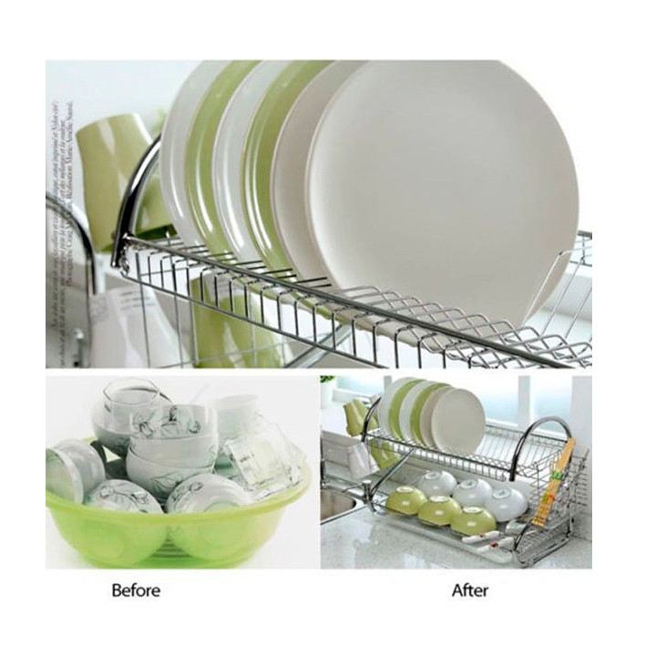 Kệ Úp Bát Chén Đĩa Inox 2 Tầng Kệ Inox Úp Cốc, Để Bát Đĩa Khô Ráo Có Đĩa Hứng Nước Bên Dưới