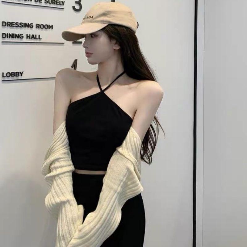 ÁO 2 DÂY CHỮ V NỮ TRƠN CROPTOP THUN GÂN