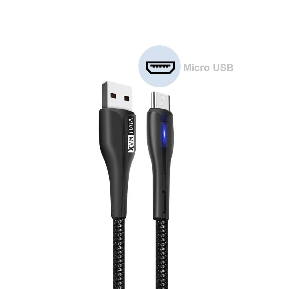 Cáp sạc nhanh và truyền dữ liệu VivuMax M102 đầu sạc đầu sạc Micro USB, tương thích hầu hết các sản phẩm có cổng Micro USB (Android  Samsung / Oppo / Xiaomi / Vsmart / Realme…) - Có đèn LED báo tín hiệu, 1m, Dây PVC cao cấp chống cháy – Hàng Chính Hãng