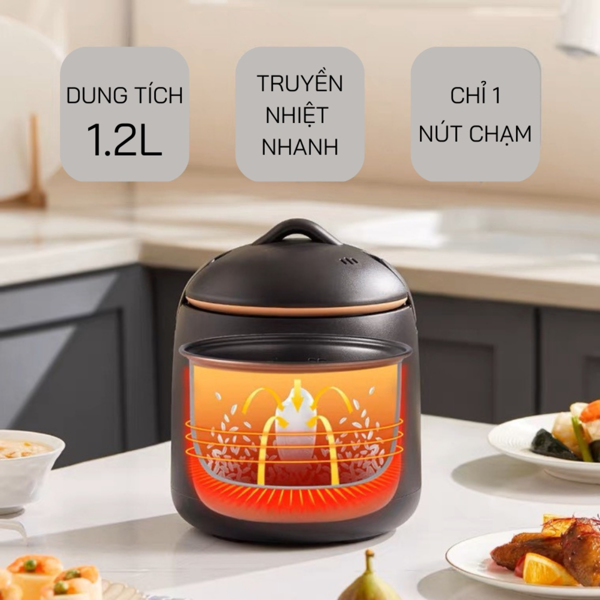 Nồi cơm điện mini Chigo 1.2L chống dính - Nồi đa năng cao cấp hầm,kho, nấu cháo, xào nấu nhanh chóng an toàn