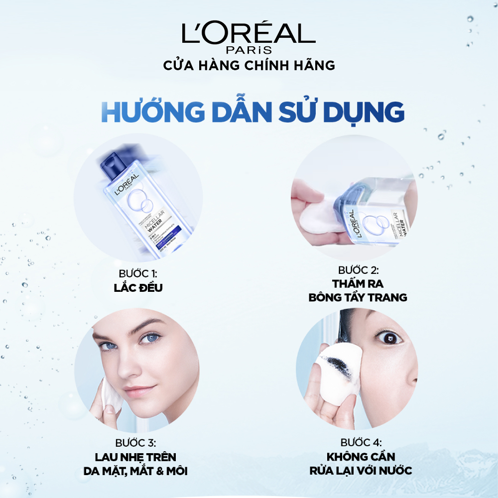 Bộ 2 nước tẩy trang đa năng 3-in-1 làm sạch sâu L'Oreal Paris (xanh dương đậm) 400ml x 2