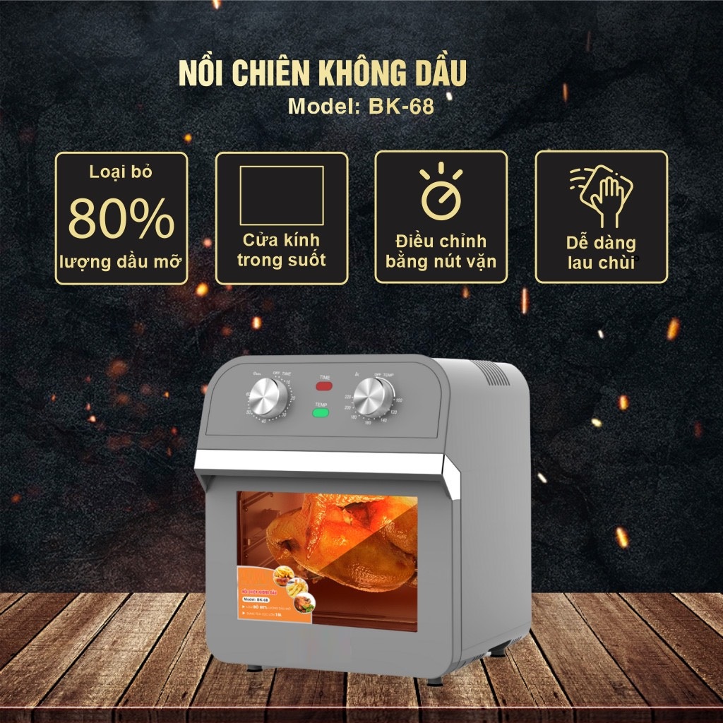 Nồi Chiên Không Dầu Dung Tích Siêu Lớn BK-68 (15 lít) - Màu Ngẫu Nhiên - Hàng Chính Hãng