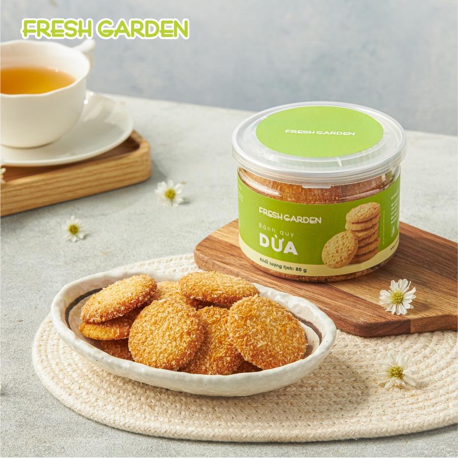 Bánh Quy Dừa Ăn Vặt FRESH GARDEN Vị Dừa Thơm Ngon Giòn Tan Ngay Trong Miệng Hộp 80G