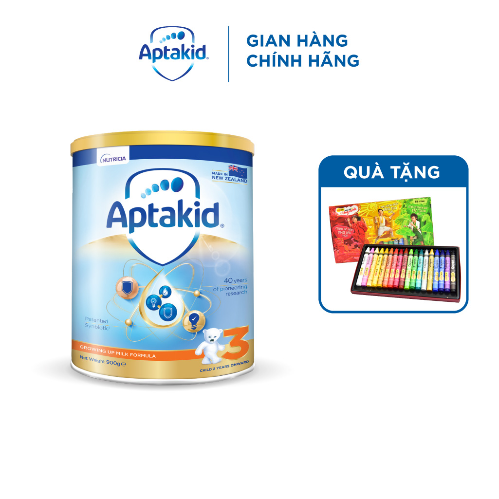 (Tặng hộp bút chì màu cho bé) Sữa bột Aptakid New Zealand hộp thiếc (900g) cho bé trên 24 tháng tuổi