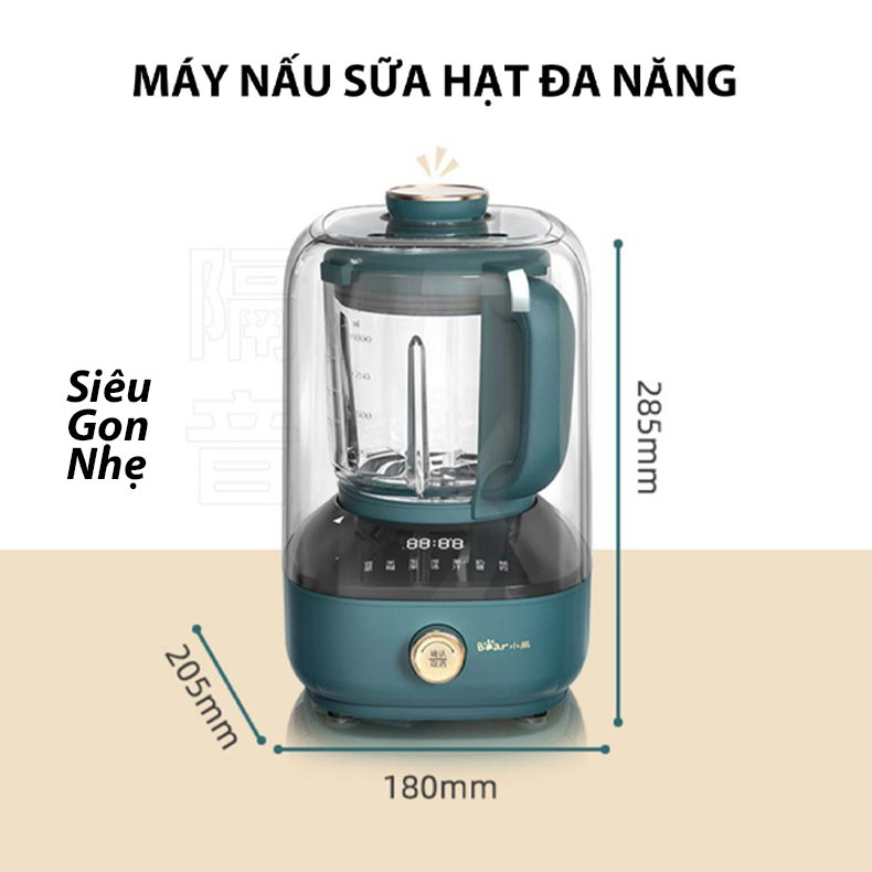 [Hàng Chính Hãng]Máy xay, nấu sữa hạt Bear PBJ-B06W1 màu xanh cổ vịt, xay, nấu nhiều loại thực phẩm dễ dàng với 6 tính năng chọn sẵn: làm sữa hạt, nấu cháo, nấu súp, xay sinh tố, cối thủy tinh dày chịu nhiệt tốt, hộp chống ồn cách âm giảm rung hiệu quả