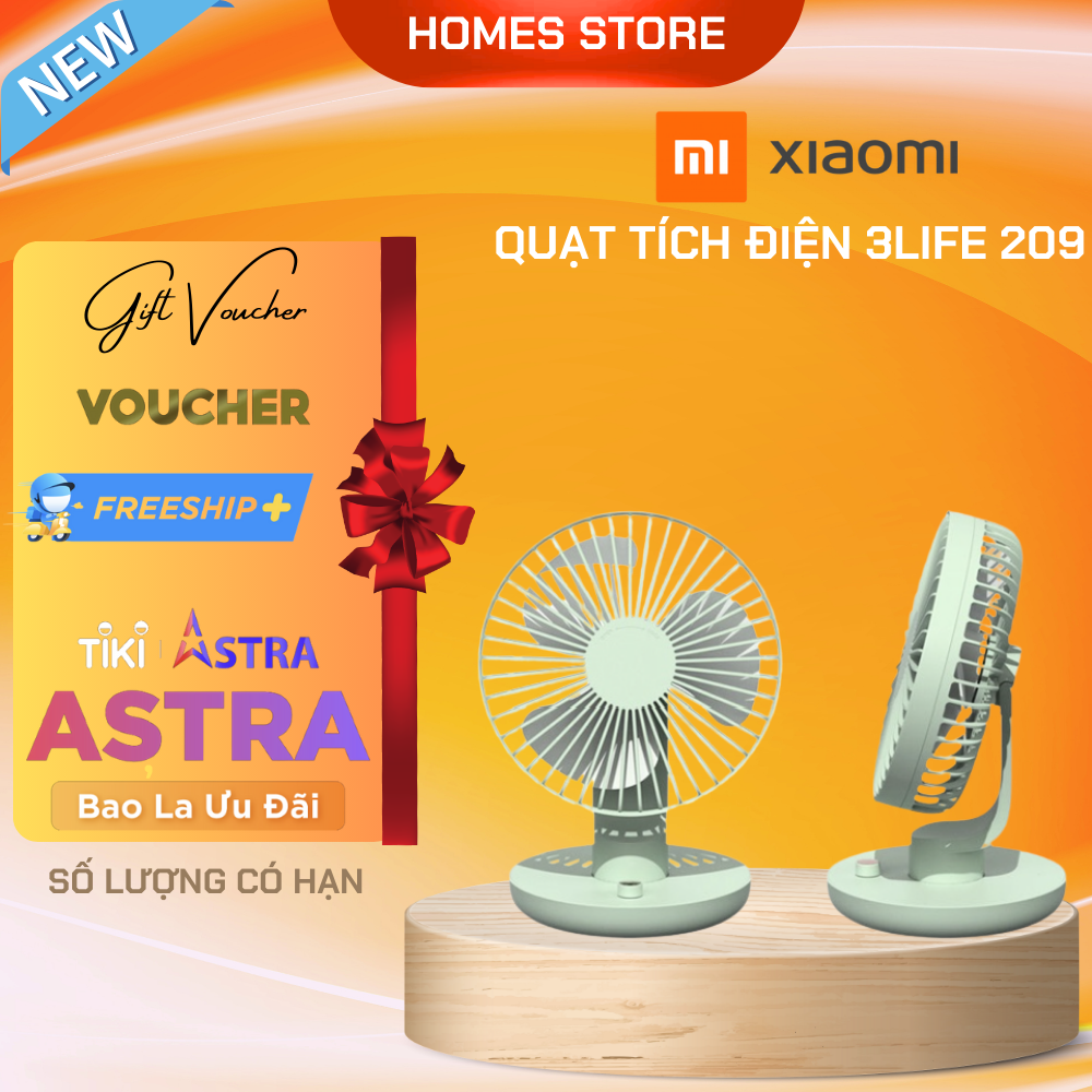 Quạt Tích Điện Gấp Gọn Mini XIAOMI 3LIFE 209/3LIFE 202 Phiên Bản 2023 Không Gian Sử Dụng 5-10 m2 Sử Dụng 4-7 Giờ Liên Tục - Hàng Nhập Khẩu