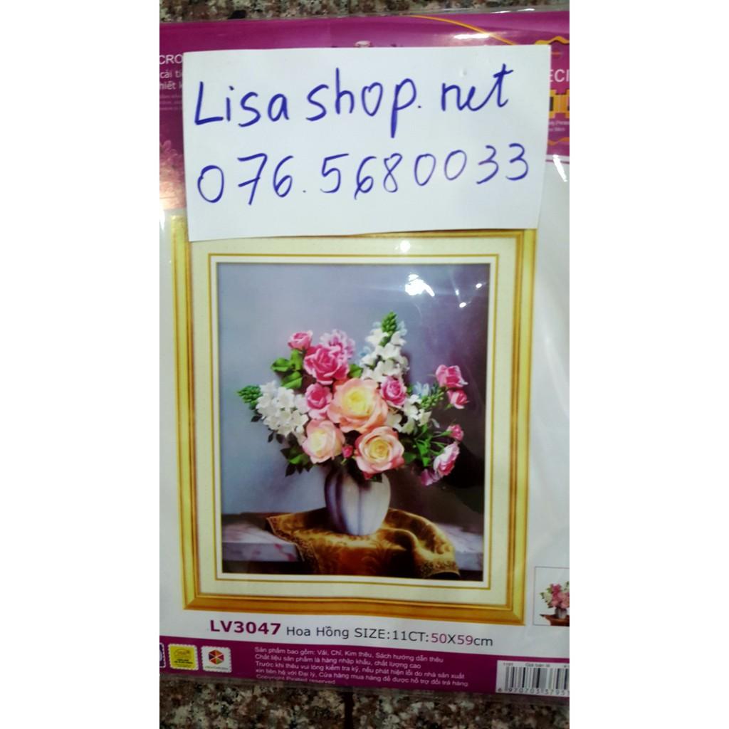 Tranh thêu HOA HỒNG 50x59cm chưa thêu lv3047