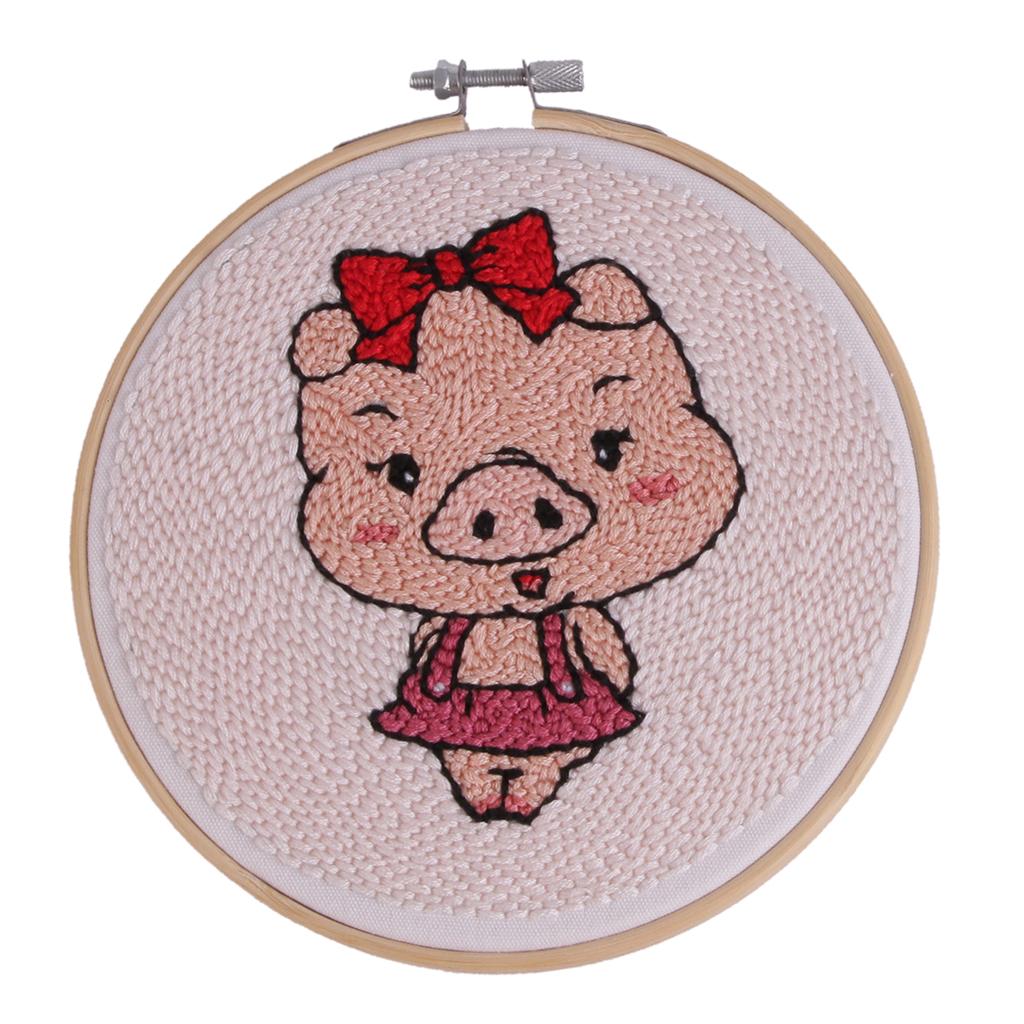 2 Sets Punch Needle Embroidery Kit Soft Yarn DIY Needlework Lovely Animal 15cm