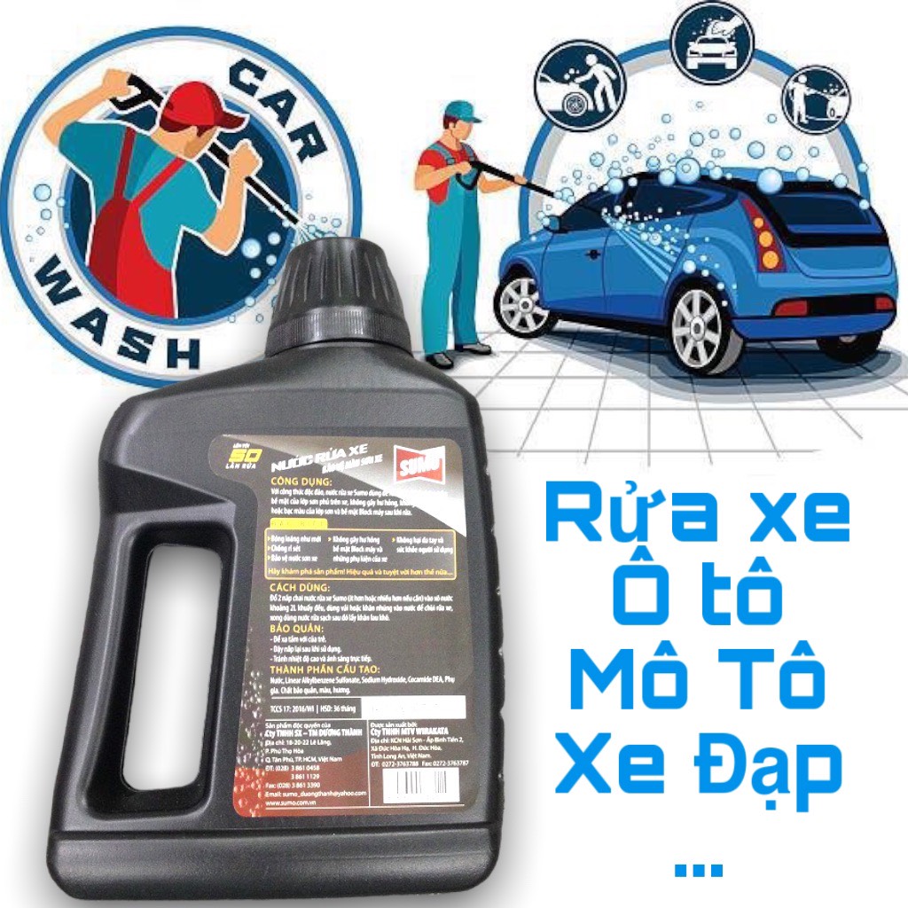 SUMO NƯỚC RỬA XE Ô TÔ XE MÁY 1L BẢO VỆ MÀU SƠN XE