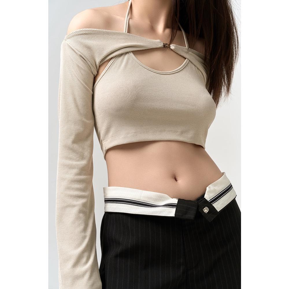 DOTTIE - Set áo cut-out bẹc vai nữ kem T0586