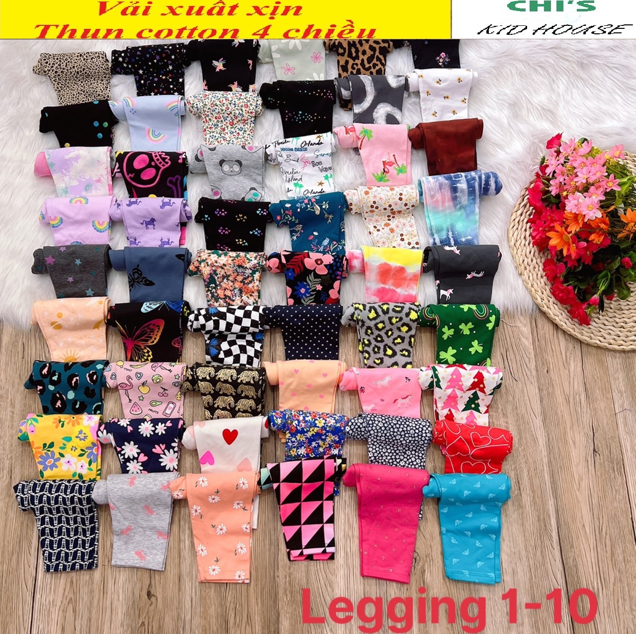 (HOT TREND) QUẦN LEGGING DÀI/ QUẦN DÀI HOẠ TIẾT THUN COTTON 4 CHIỀU XUẤT DƯ XỊN CHO BÉ 9-41KG