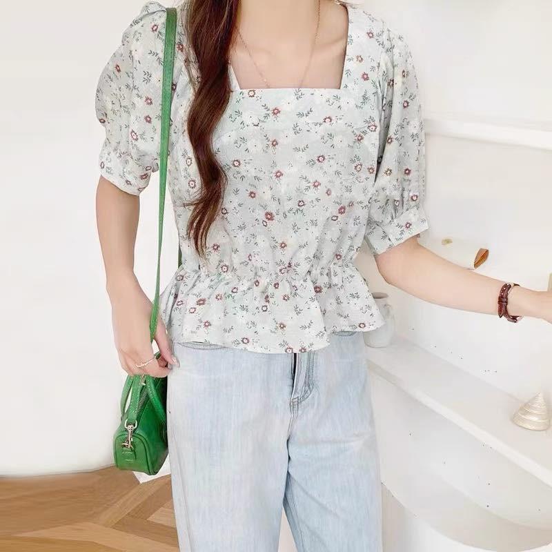 Áo peplum hoa ổ vuông