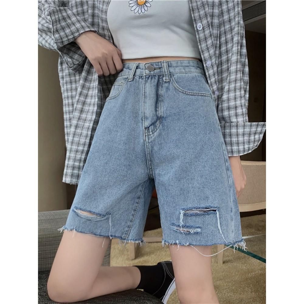 Quần Short Jeans Nữ Ống Rộng Rách Cạp Đỉa Ulzzang - Quần Đùi Nữ Jeans SIêu Chất Q43