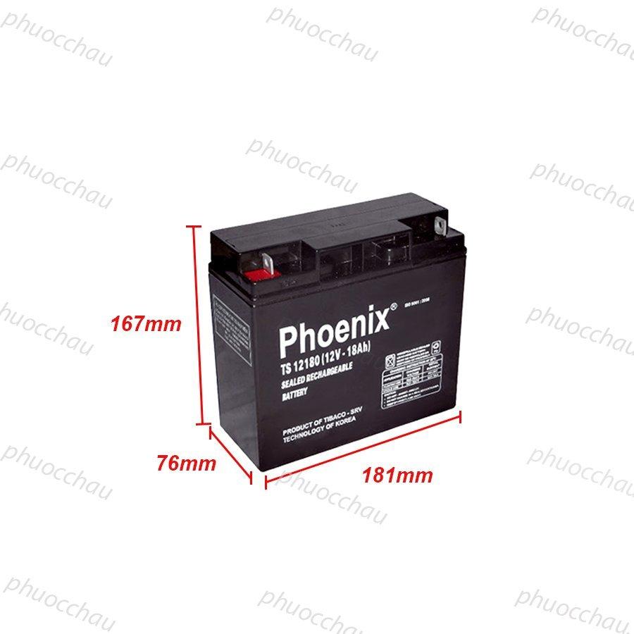 Bình Ắc Quy Khô PHOENIX TS12180 12V-18AH Dùng Cho UPS, Loa Kéo, Bình Phun Thuốc Sâu, Cửa Cuốn