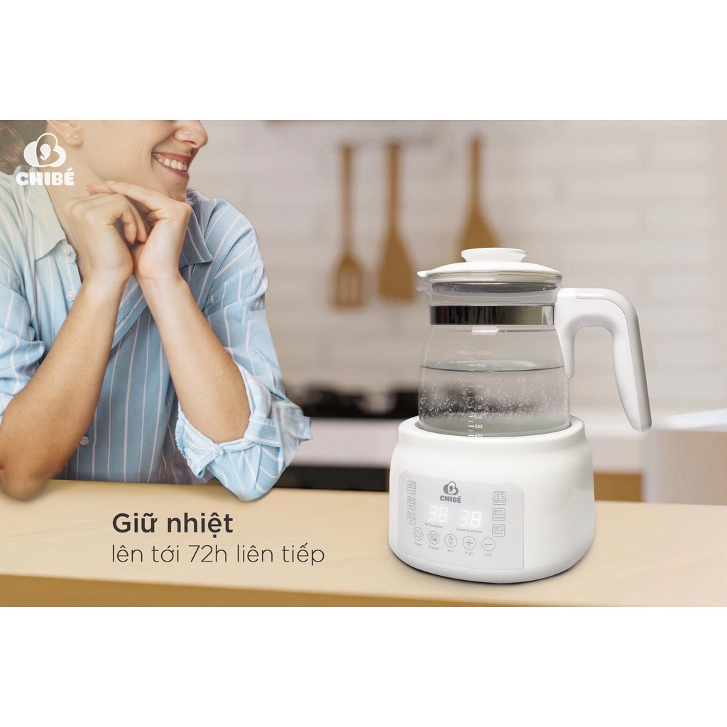 Ấm đun nước CHIBÉ CB002 thông minh pha sữa cho bé, điều khiển từ xa, giữ nhiệt 72h hàng chính hãng