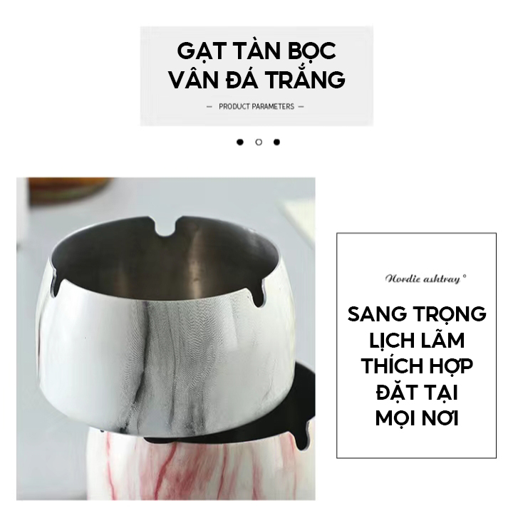 Cốc Gạt Tàn Kim Loại Bọc Hoạ Tiết Vân Đá Trắng Sang Trọng Cao Cấp Size 7.5x5.3cm