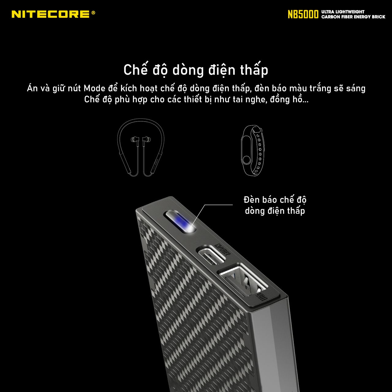 PIN SẠC DỰ PHÒNG VỎ CARBON SIÊU NHẸ NITECORE